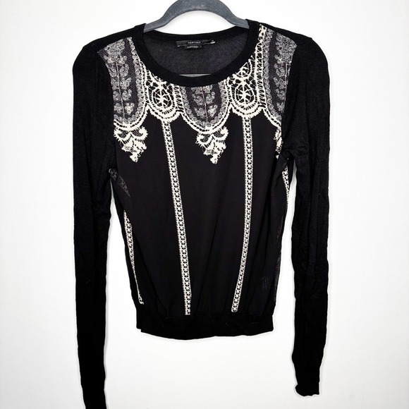 Vertigo Lace Print Sheer Panel Sweater Size S‎ Classic Dark Academia Whimsygoth - Picture 9 of 9